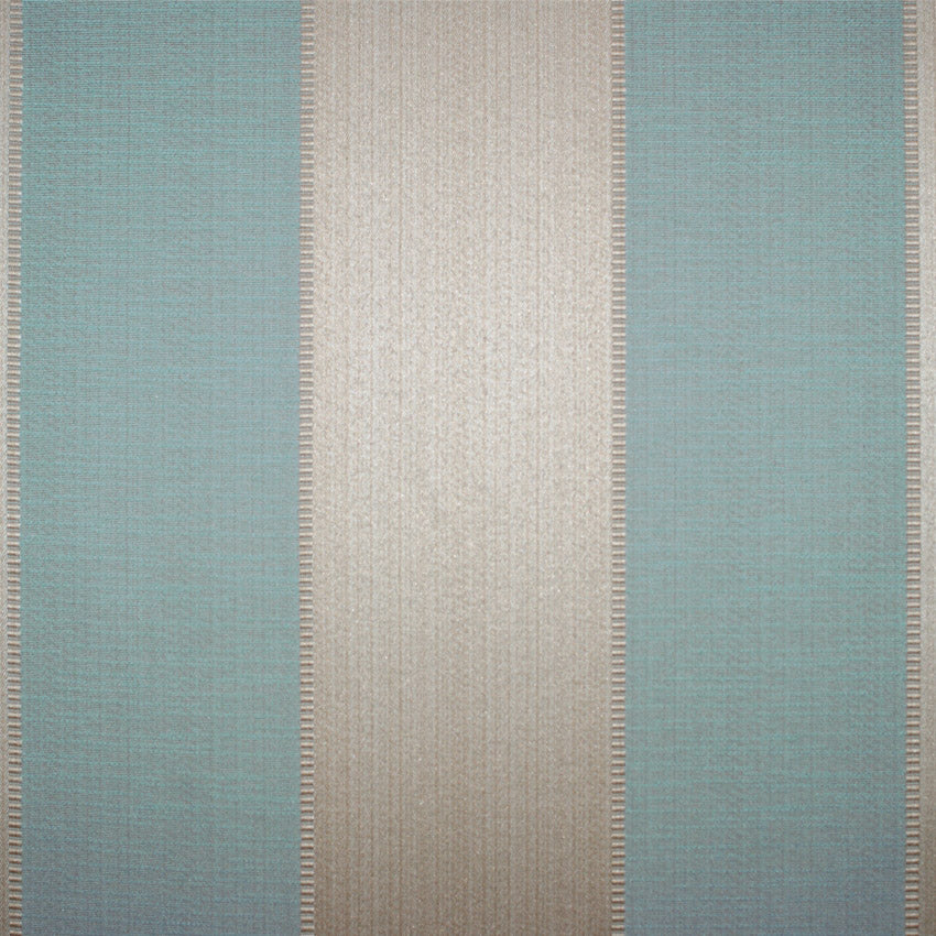 striped Elegant duck egg blue and gold cotton print curtain and upholstery fabric - Porchester Duck Egg Broad Regency Stripe