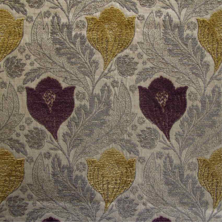 arts and crafts  pink, gold and beige flat-weave curtain and upholstery fabric - Berkeley Damson Floral