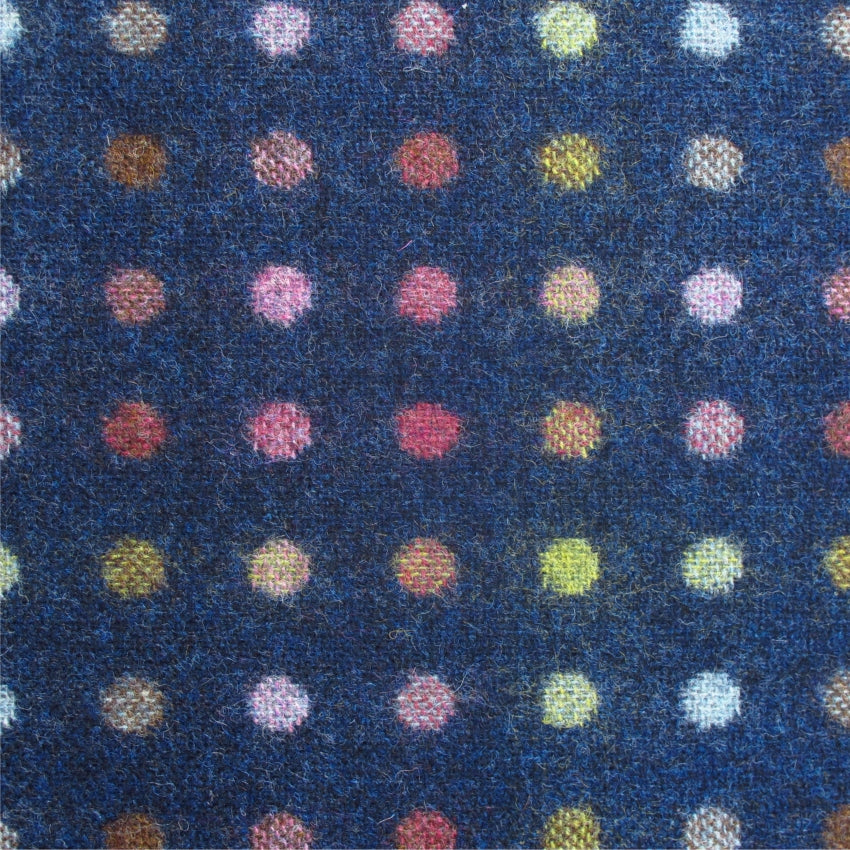 striped  blue and multicoloured wool curtain and upholstery fabric - Camden Indigo Spot