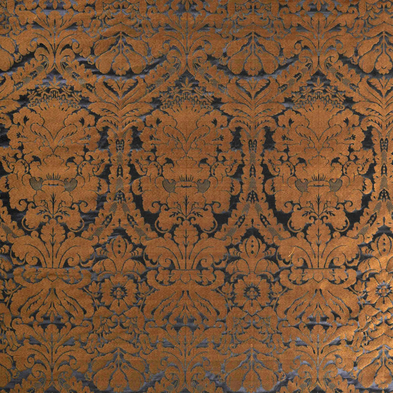 patterned  deep blue pure silk curtain and upholstery fabric - Da Vinci Pure Silk Midnight