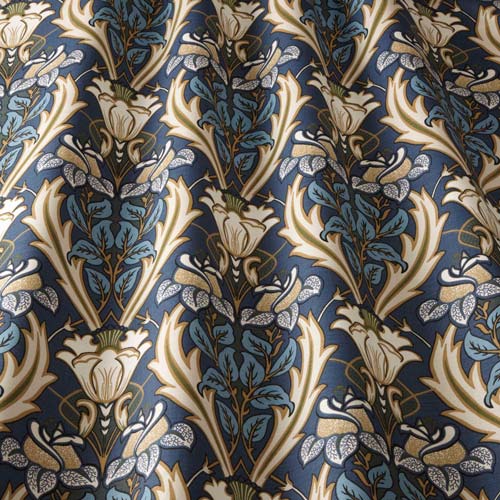 art deco art nouveau  navy blue cotton print curtain and upholstery fabric - Art Nouveau  Navy Floral