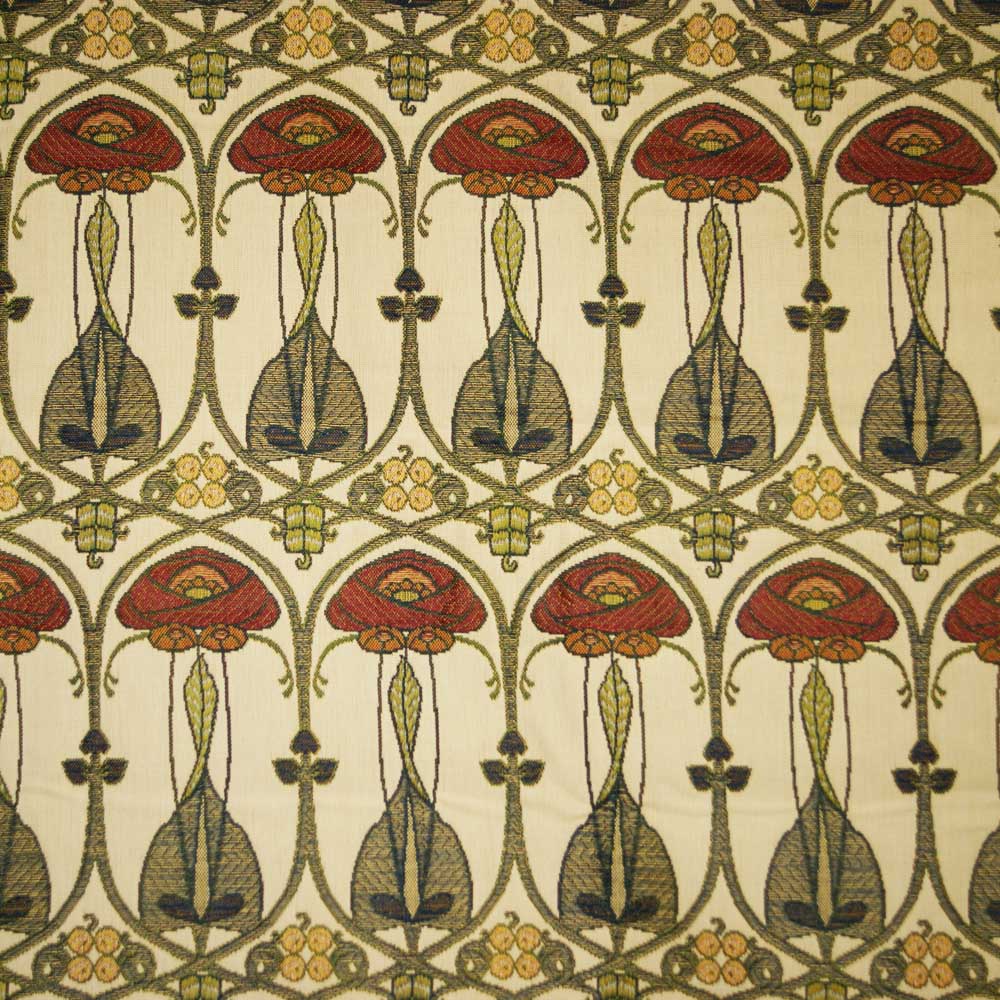 Charles Rennie Mackintosh Fabric.  red curtain and upholstery curtain and upholstery fabric - Art Nouveau  Small Pattern