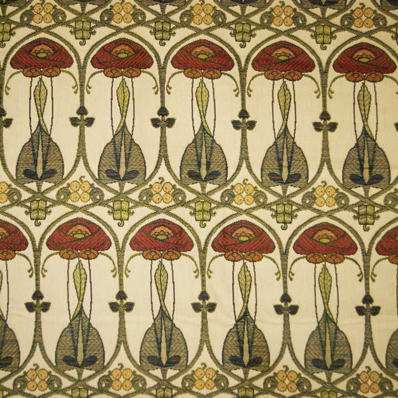 Charles Rennie Mackintosh Fabric.  red curtain and upholstery curtain and upholstery fabric - Art Nouveau  Small Pattern