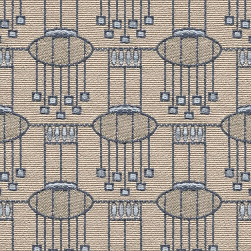 fawn and blue art deco curtain upholstery fabric