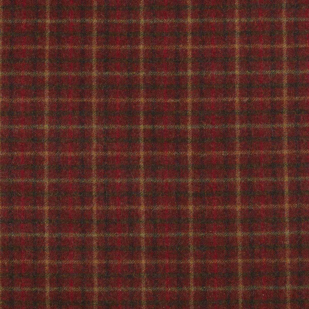 tartan plaid  red and brown wool curtain and upholstery fabric - Iona Ruby Wool Plaid
