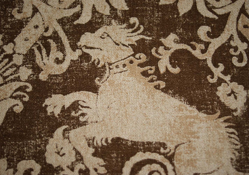 Guinevere Medieval Heraldic Beasts Brown Cotton Linen Print