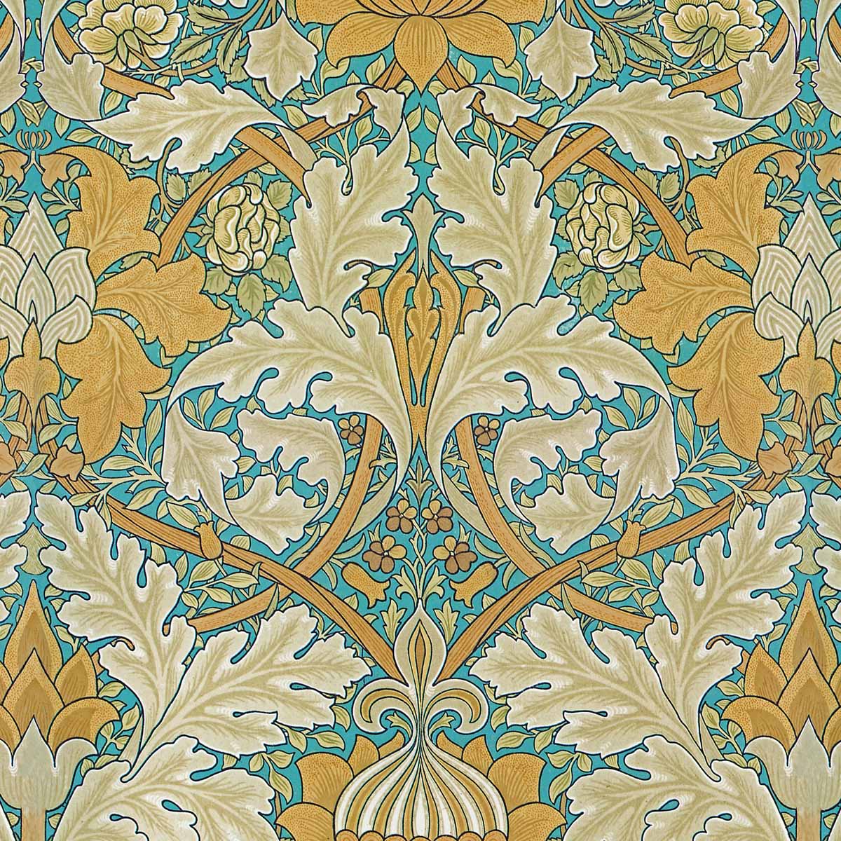 arts and crafts  amber cotton print curtain and upholstery fabric - William Morris Designs Saint James Palace Print