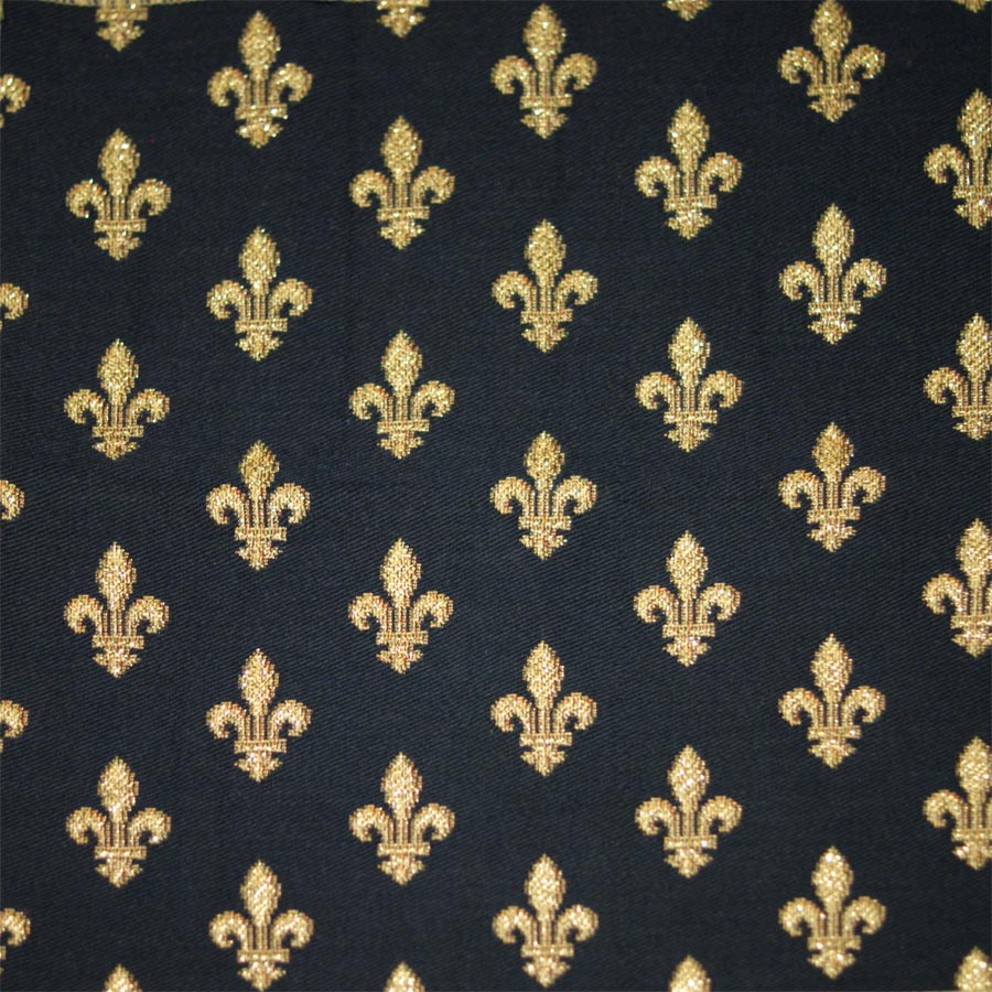 celtic medieval  blue cotton print curtain and upholstery fabric - Guinevere Medieval Fleur de Lys Bleu