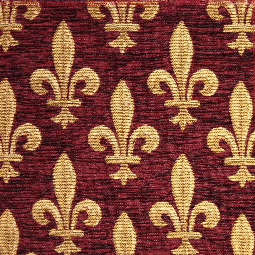 celtic medieval  red tapestry curtain and upholstery fabric - Guinevere Medieval Fleur de Lys Burgundy Chenille