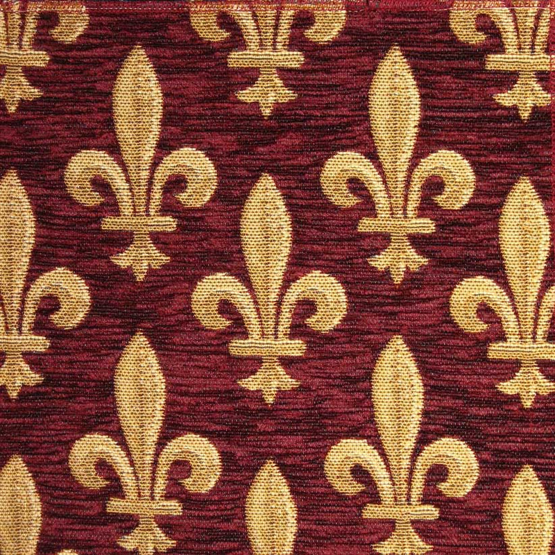 celtic medieval  red tapestry curtain and upholstery fabric - Guinevere Medieval Fleur de Lys Burgundy Chenille