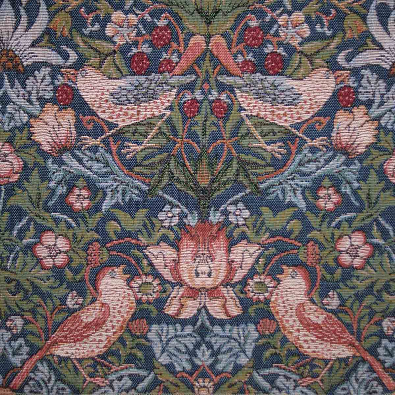 arts and crafts  blue cotton print curtain and upholstery fabric - William Morris Designs Strawberry Thief Blue Tapestry Weave