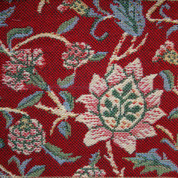 W Morris Tapestry and Chenille Evenlode Red Tapestry Weave - Extra Wide