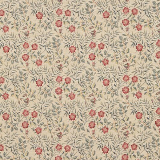 arts and crafts  red and cream cotton print curtain and upholstery fabric - William Morris Designs Sweet Briar Tapestry Weave