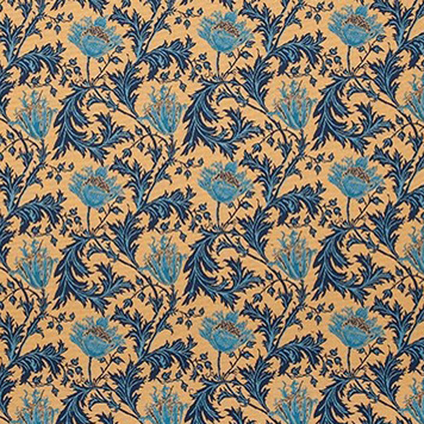 arts and crafts  gold wool curtain and upholstery fabric - William Morris Designs Anemone Gold Tapestry Weave - Extra Wide