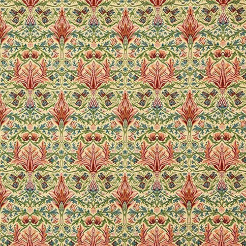 arts and crafts  green and red wool curtain and upholstery fabric - Morris Designs Snakeshead Tapestry Weave - Extra Wide