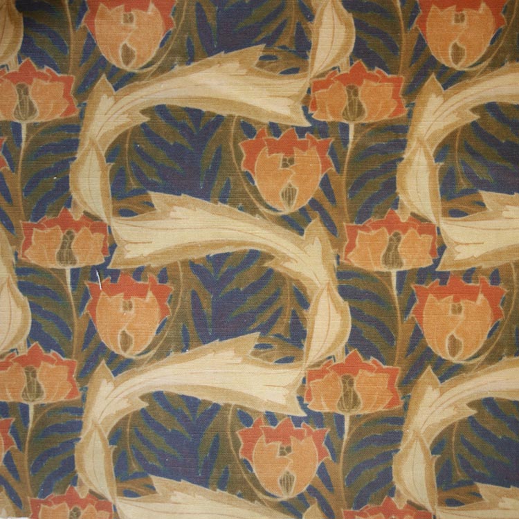 art deco art nouveau  amber and green linen upholstery fabric - Archibald Knox Duillagyn as Laayl (Leaves and Tulips) Linen
