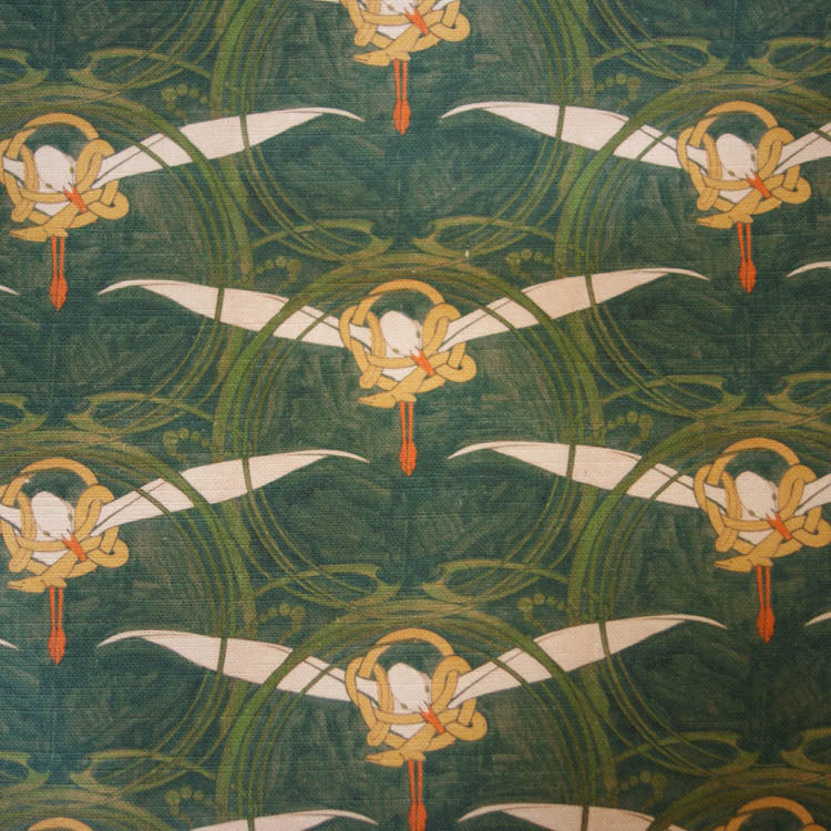 art deco art nouveau  green linen upholstery fabric - Archibald Knox Ushag as Astan (The Bird and the Eel) Linen