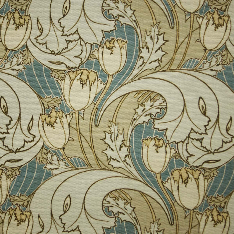arts and crafts  green cotton print curtain and upholstery fabric - Charles Voysey Green Poppies Print