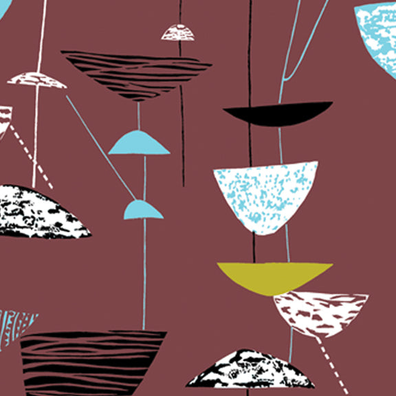 Lucienne Day Calyx Maroon Fabric Textile