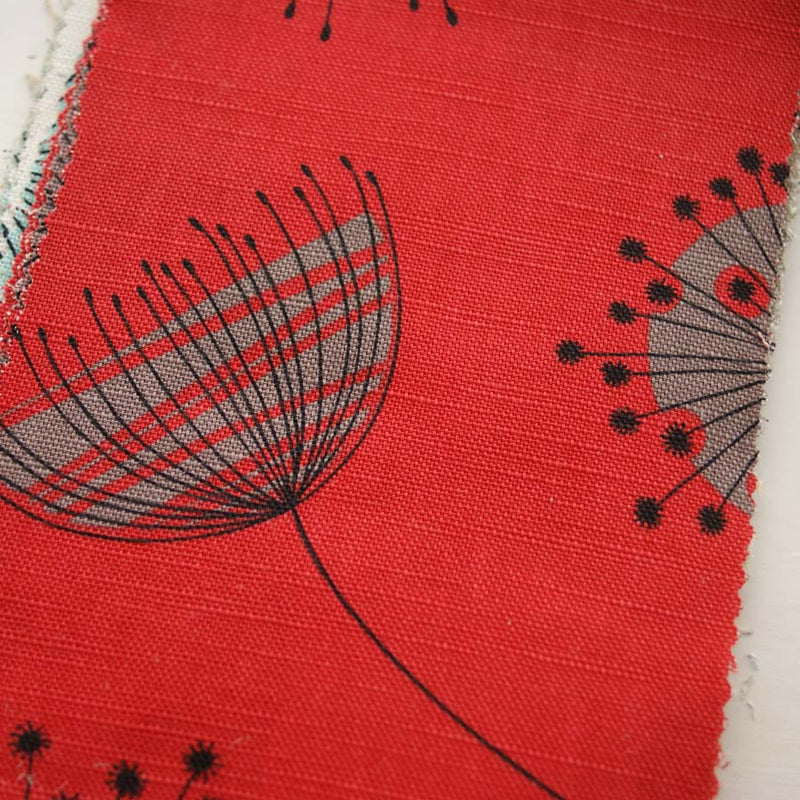 Mid Century Prints Dandelion Mobile Coral with Storm (Upholstery Grade)