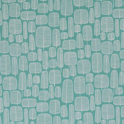 Mid Century Prints (Upholstery Grade) Little Trees Aquamarine