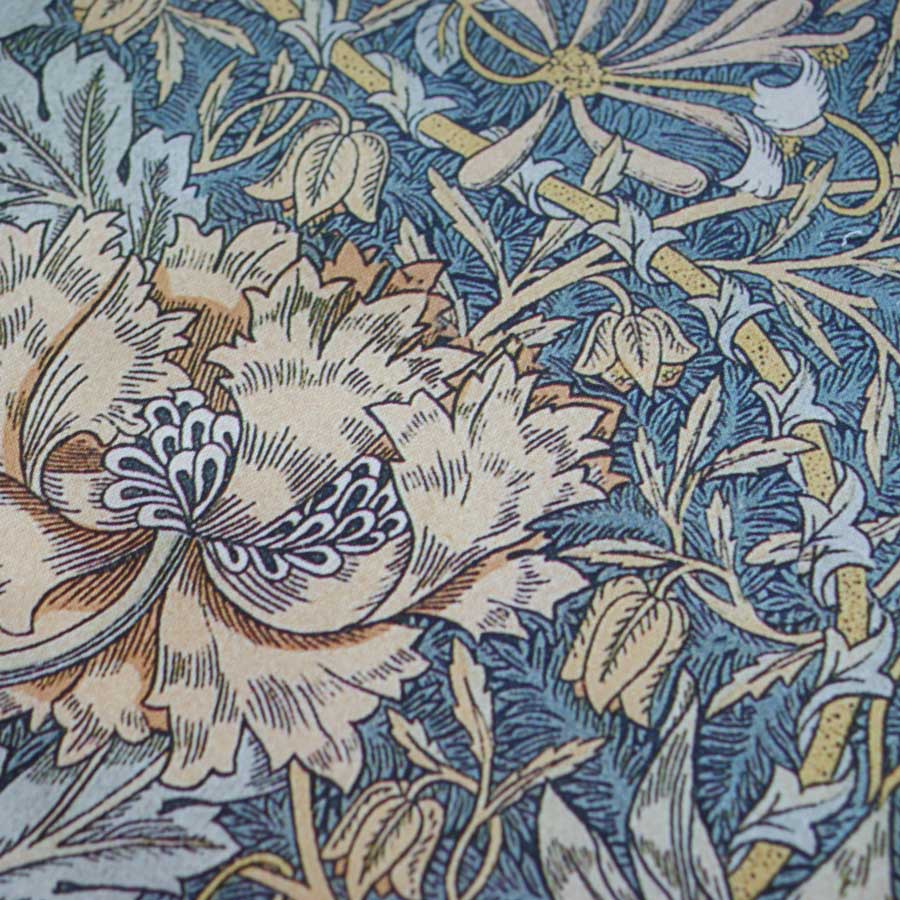 William Morris Designs Honeysuckle Gold and Blue Print