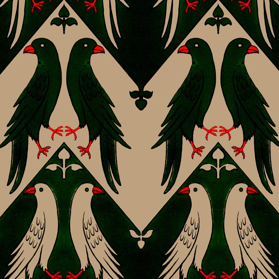 Augustus Pugin Chevron Birds Fabric