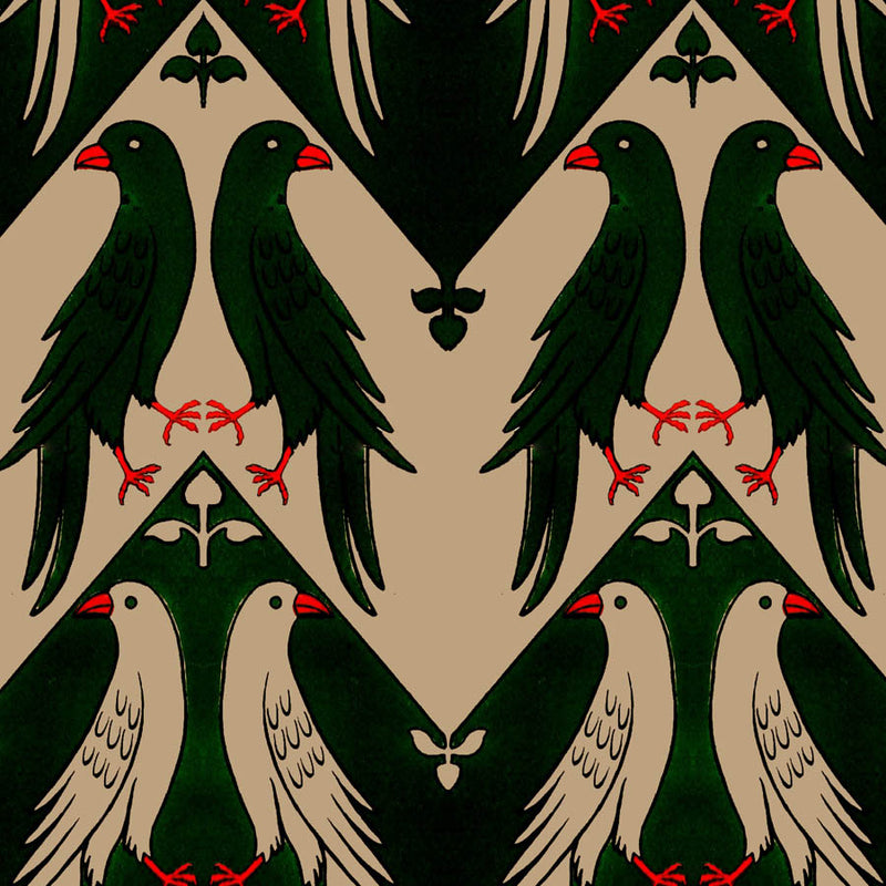 Augustus Pugin Chevron Birds Fabric