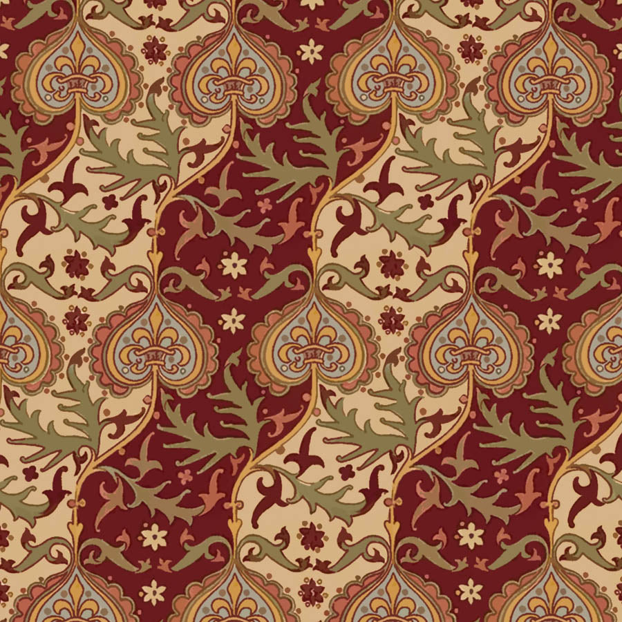 red and brown   fabric - Augustus Pugin Curtain Design
