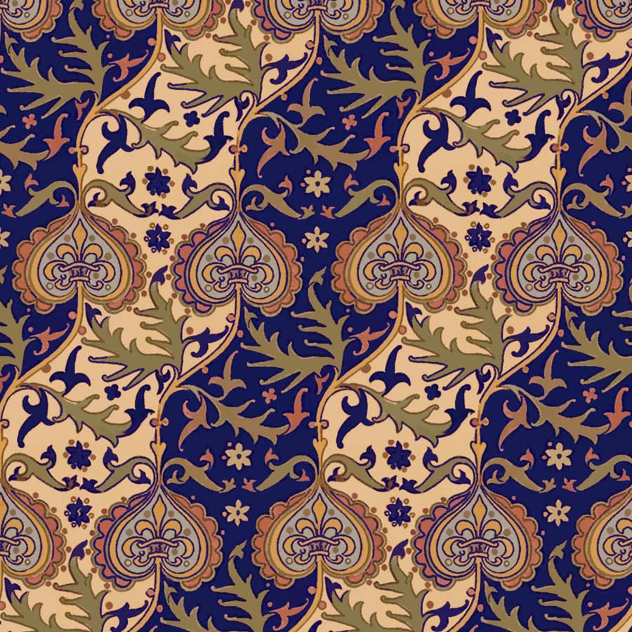 blue and cream   fabric - Augustus Pugin Curtain Design