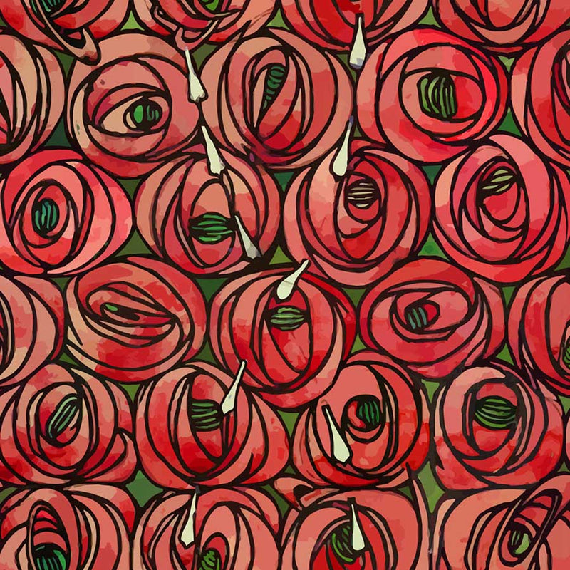 Charles Rennie Mackintosh Teardrop Roses Fabric Red