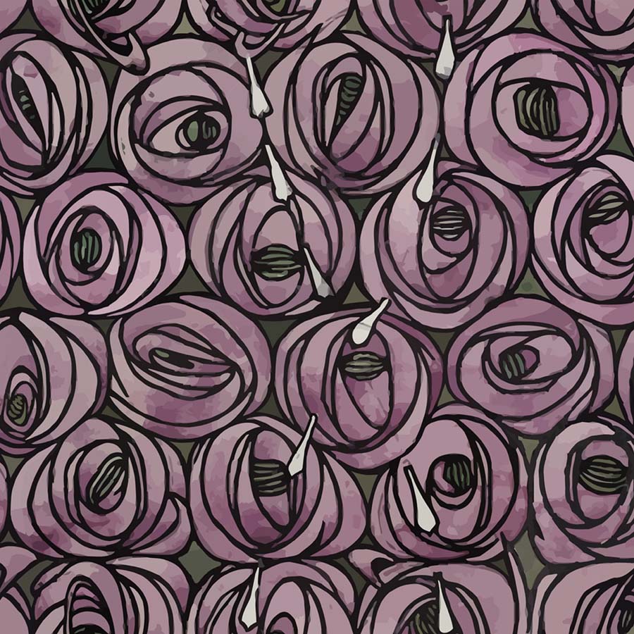 Charles Rennie Mackintosh Teardrop Roses Fabric Lilac
