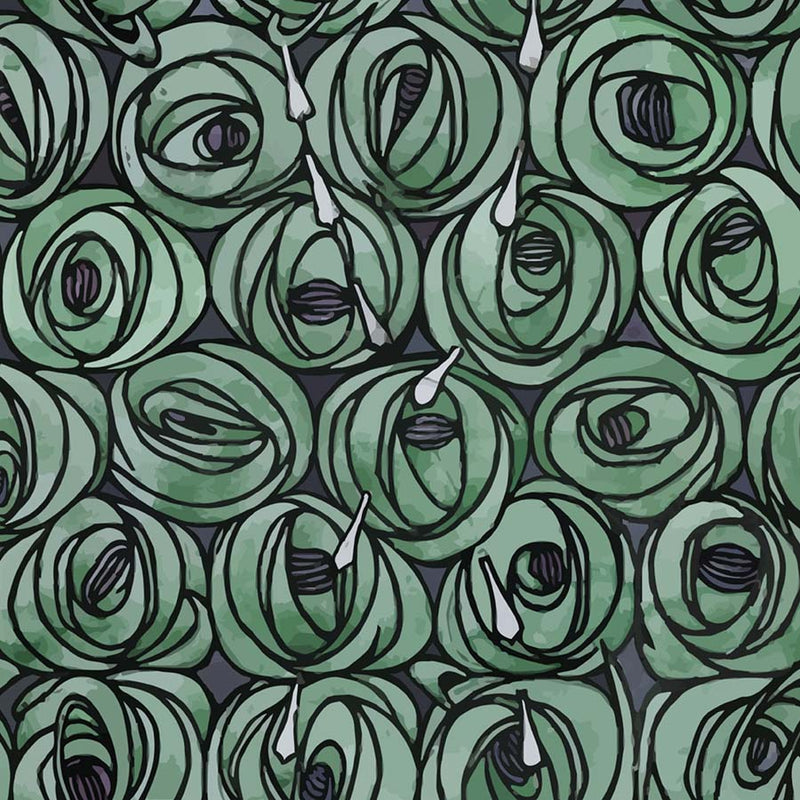 Charles Rennie Mackintosh Teardrop Roses Fabric Green