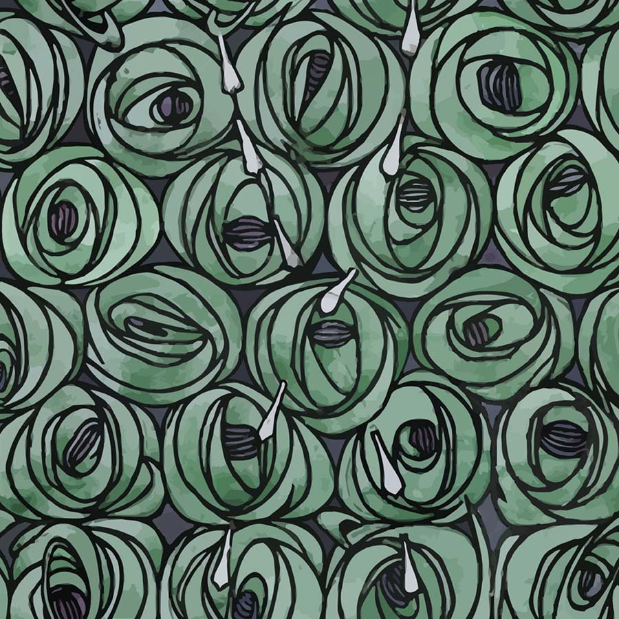 Charles Rennie Mackintosh Teardrop Roses Fabric Green