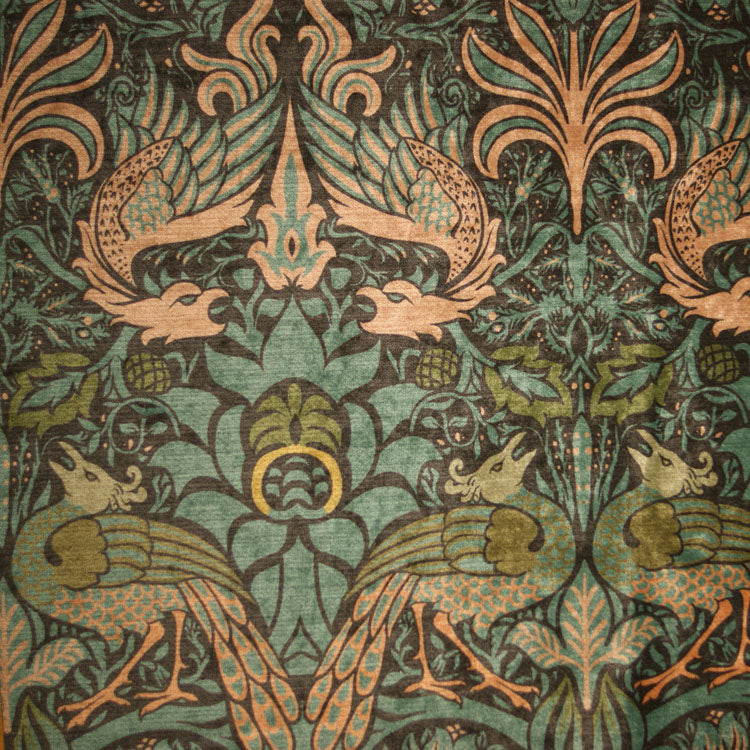 William Morris Designs Peacocks and Dragons Turquoise Velvet