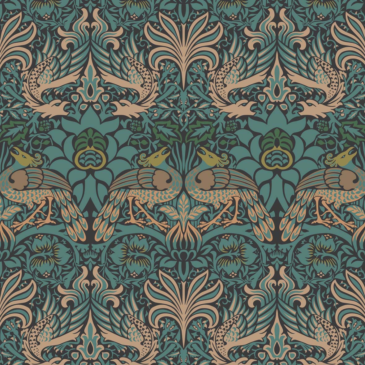 William Morris Peacocks and Dragons Velvet Curtain Upholstery Fabric