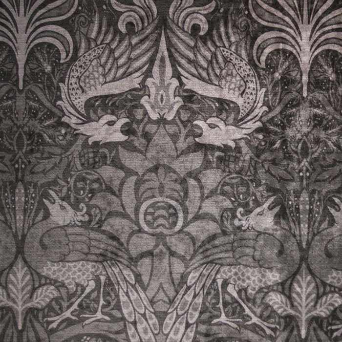 arts and crafts  turquoise in and upholstery fabric - William Morris Designs Peacocks and Dragons Antique Silver Velvet