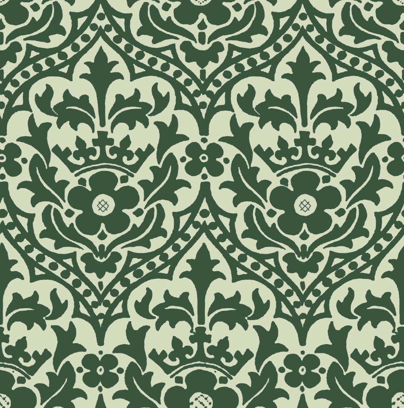 green and oatmeal cotton print  fabric - Augustus Pugin Houses of Parliament Window Blind Print Green on Cream