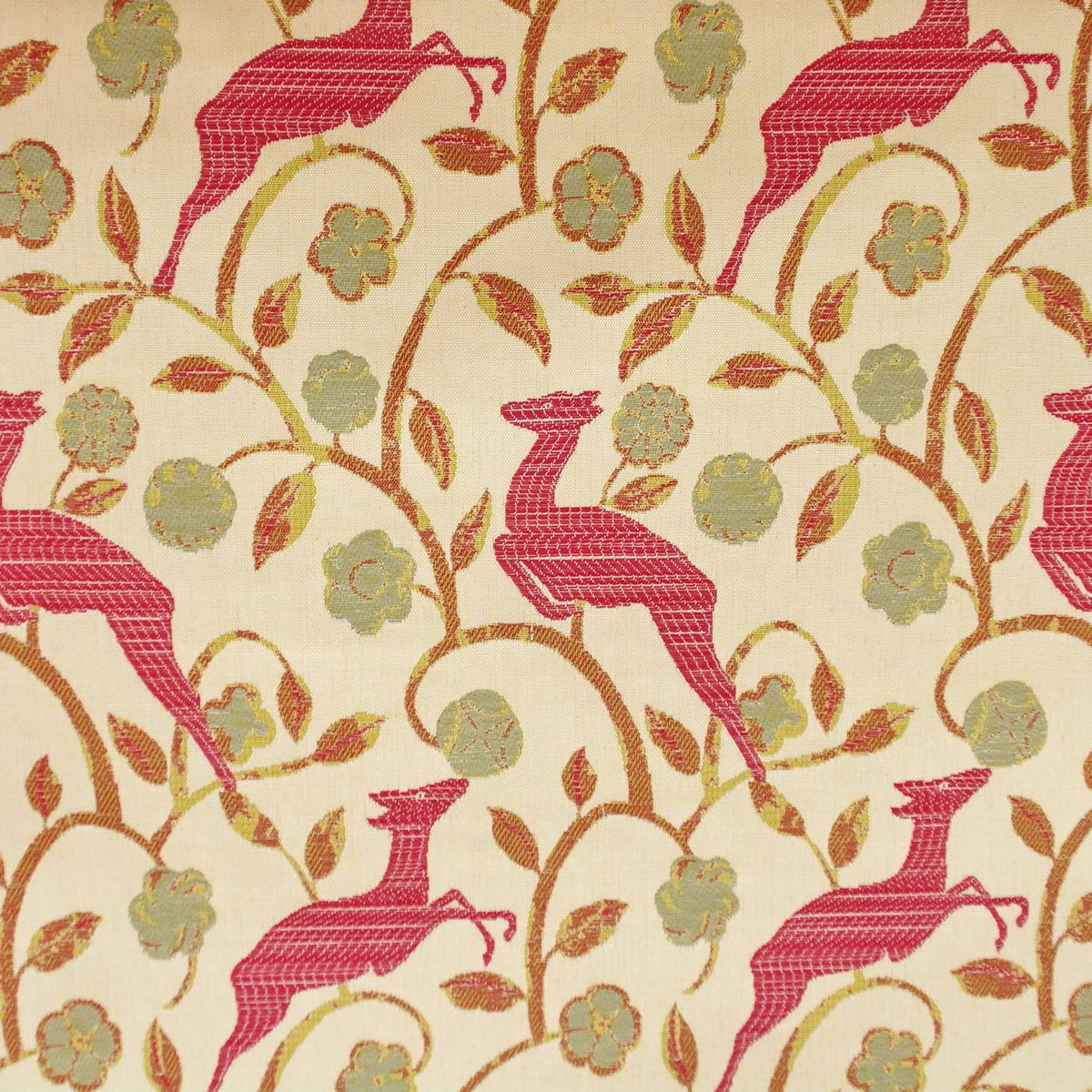 art deco art nouveau  red cotton print curtain and upholstery fabric - Deco Eclectic Les Gazelles au Bois, Rouge, Pierre Pozier 1927