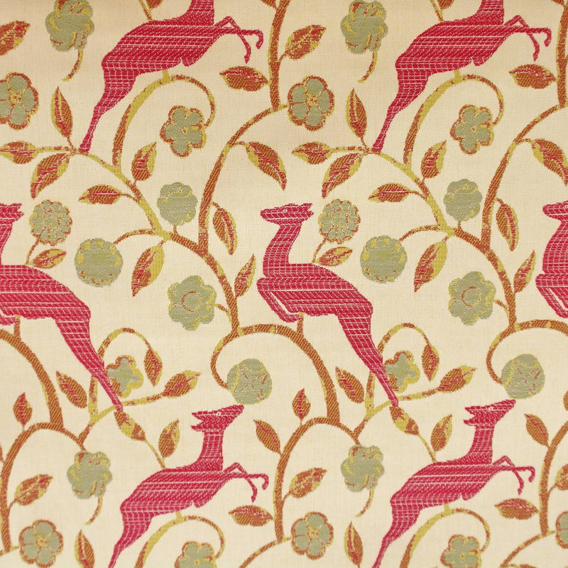 art deco art nouveau  red cotton print curtain and upholstery fabric - Deco Eclectic Les Gazelles au Bois, Rouge, Pierre Pozier 1927