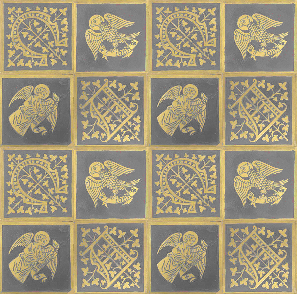 grey   fabric - Augustus Pugin Grey and Gold Tiles