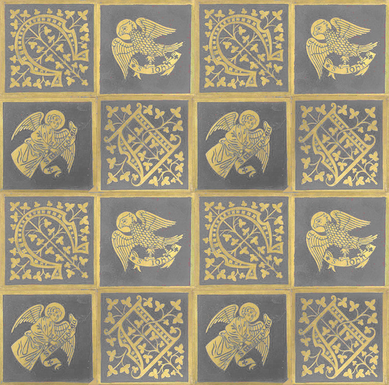 grey   fabric - Augustus Pugin Grey and Gold Tiles