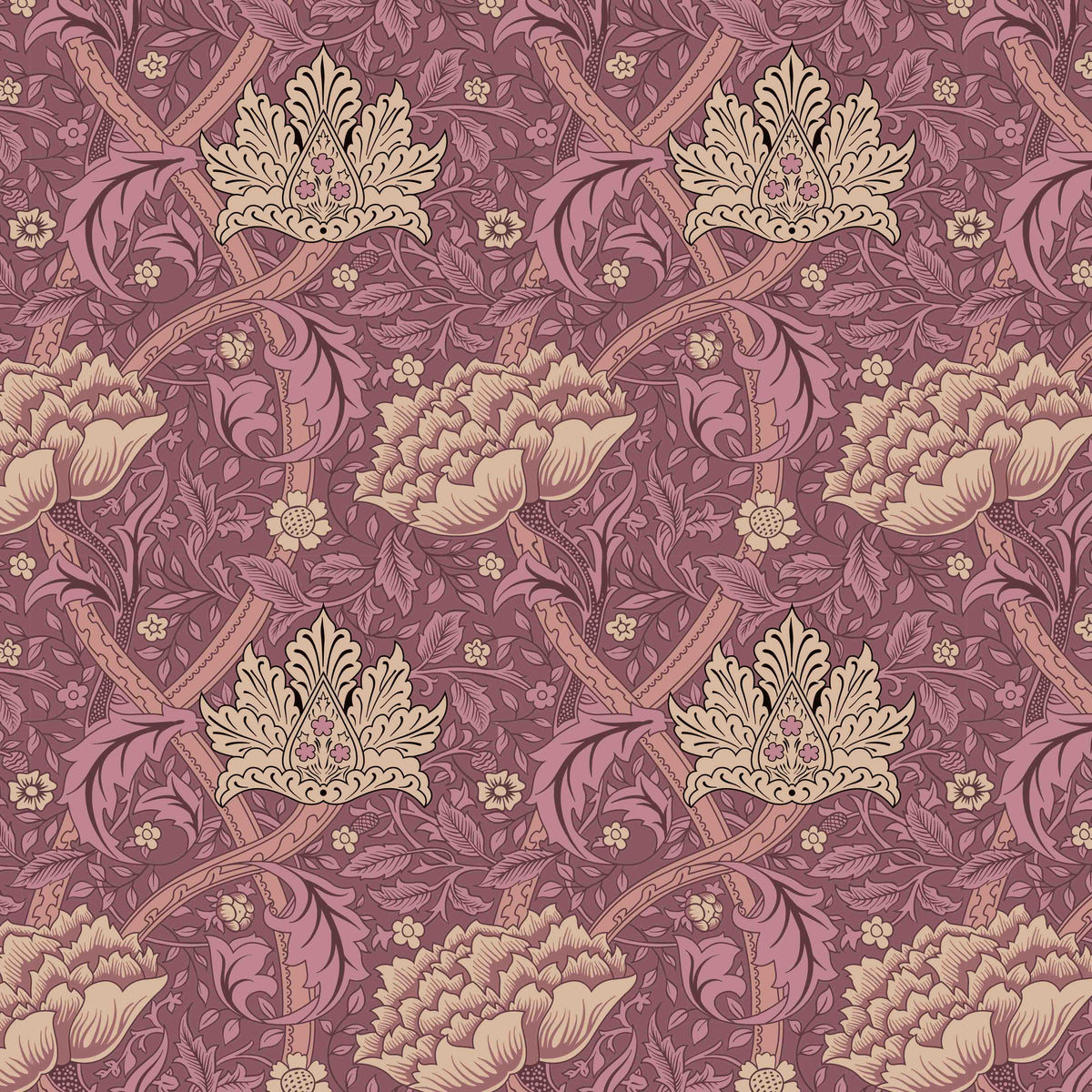 pink   fabric - William Morris Designs Windrush Pink Print