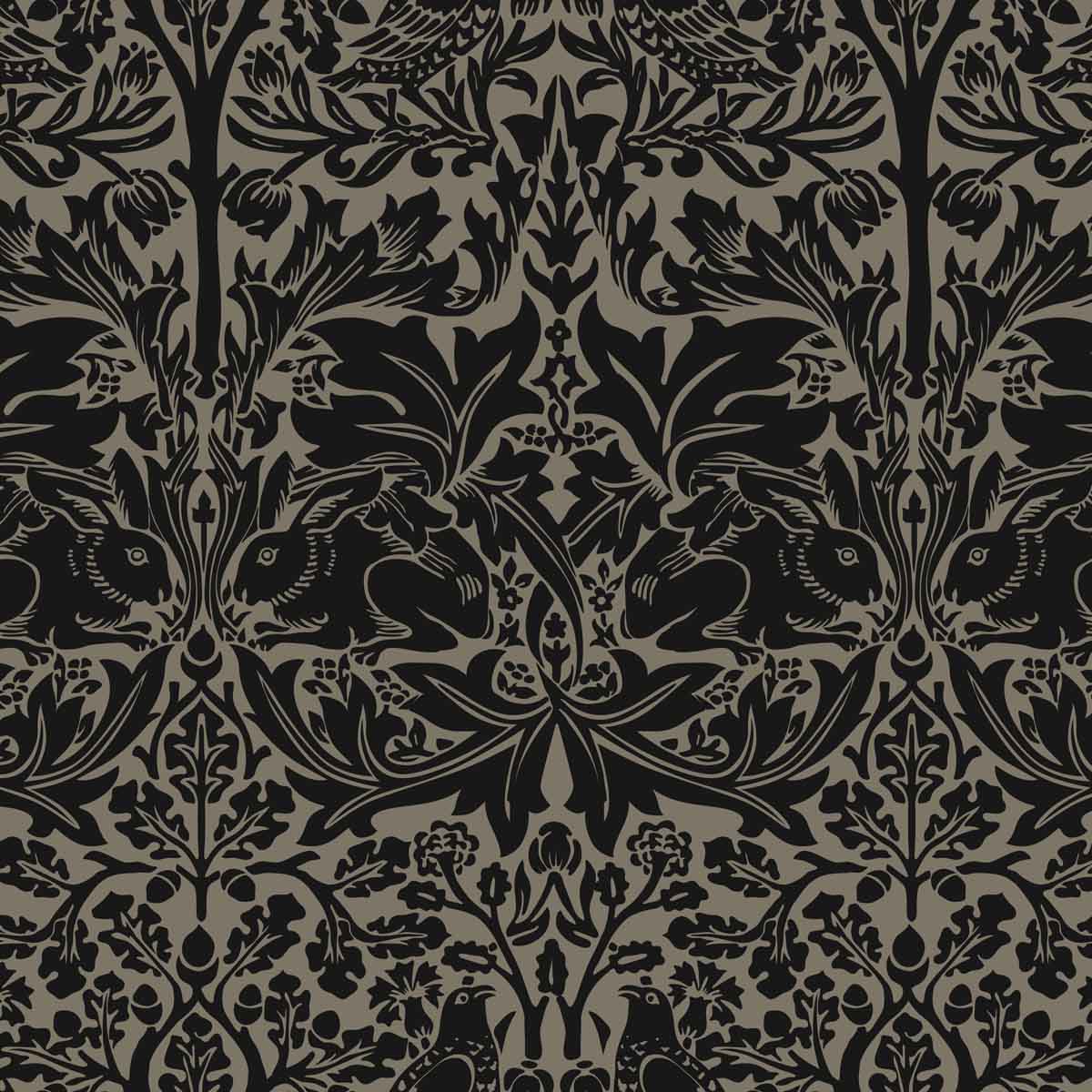 grey   fabric - William Morris Designs Brother Rabbit Charcoal Print