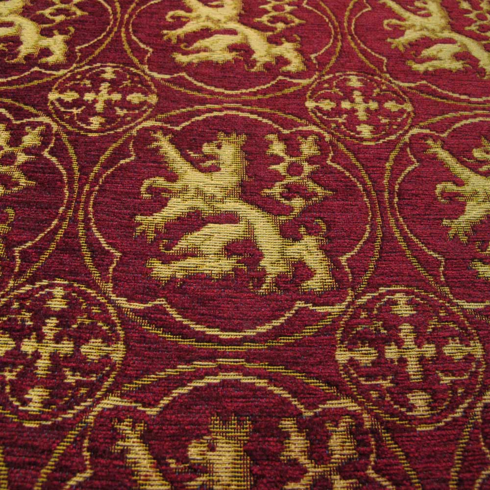Guinevere Medieval Lions Rampant Chenille Burgundy