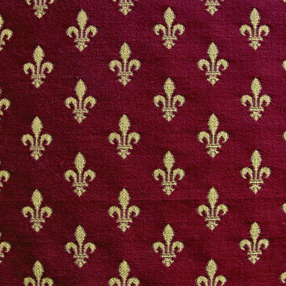 celtic medieval  red tapestry curtain and upholstery fabric - Guinevere Medieval Fleur de Lys Burgundy