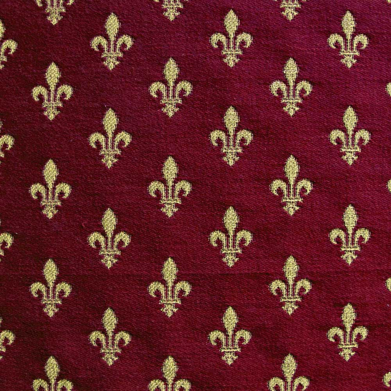 celtic medieval  red tapestry curtain and upholstery fabric - Guinevere Medieval Fleur de Lys Burgundy
