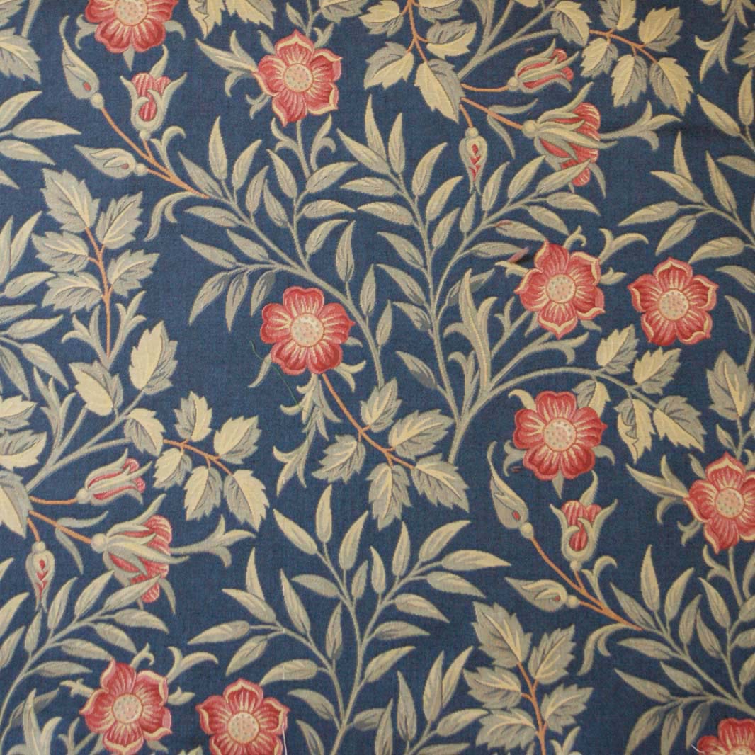 W Morris Tapestry and Chenille Sweet Briar Large Scale Blue Background Tapestry Weave