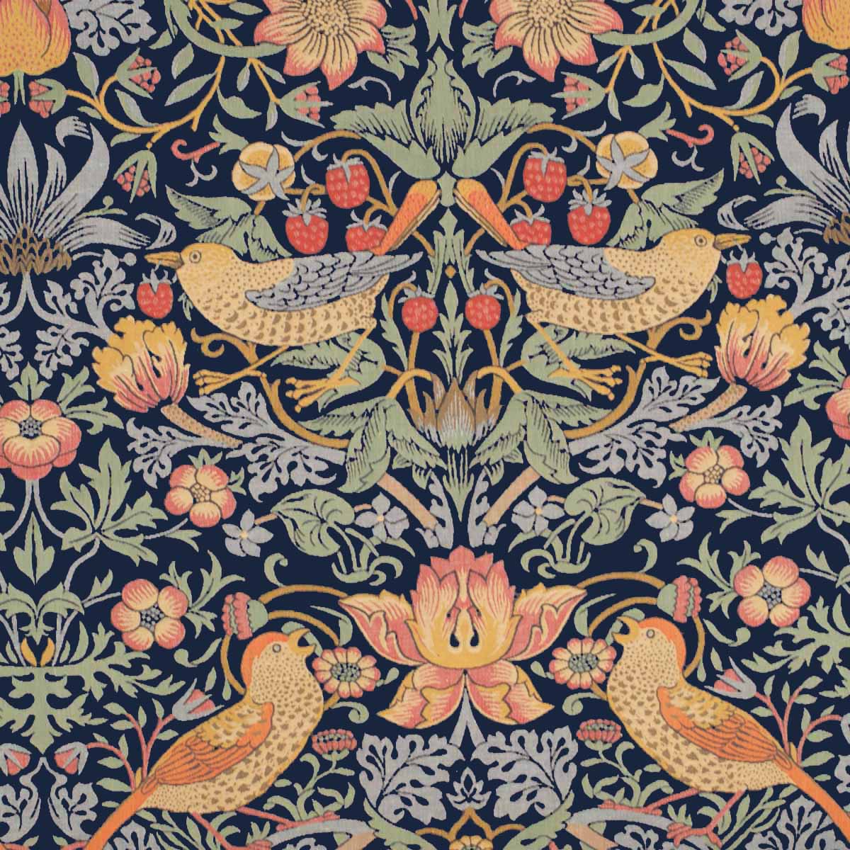 W Morris Tapestry and Chenille Strawberry Thief Blue Large Scale Tapestry Weave (limited sale price stock)