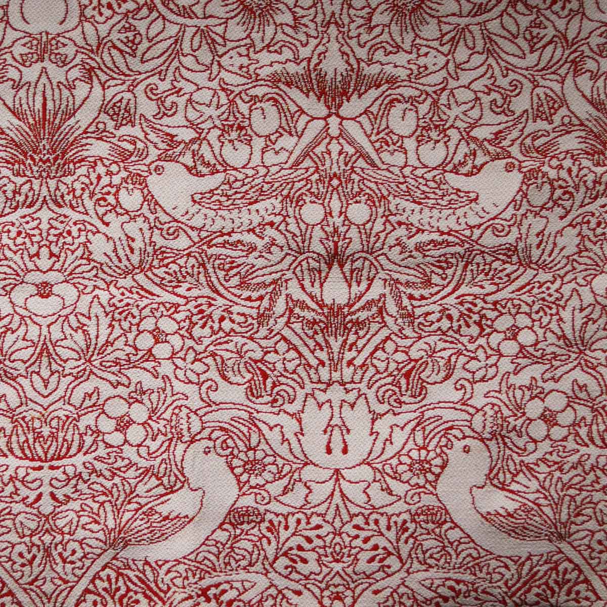 William Morris Designs Strawberry Thief Tapestry Weave Scarlet and White